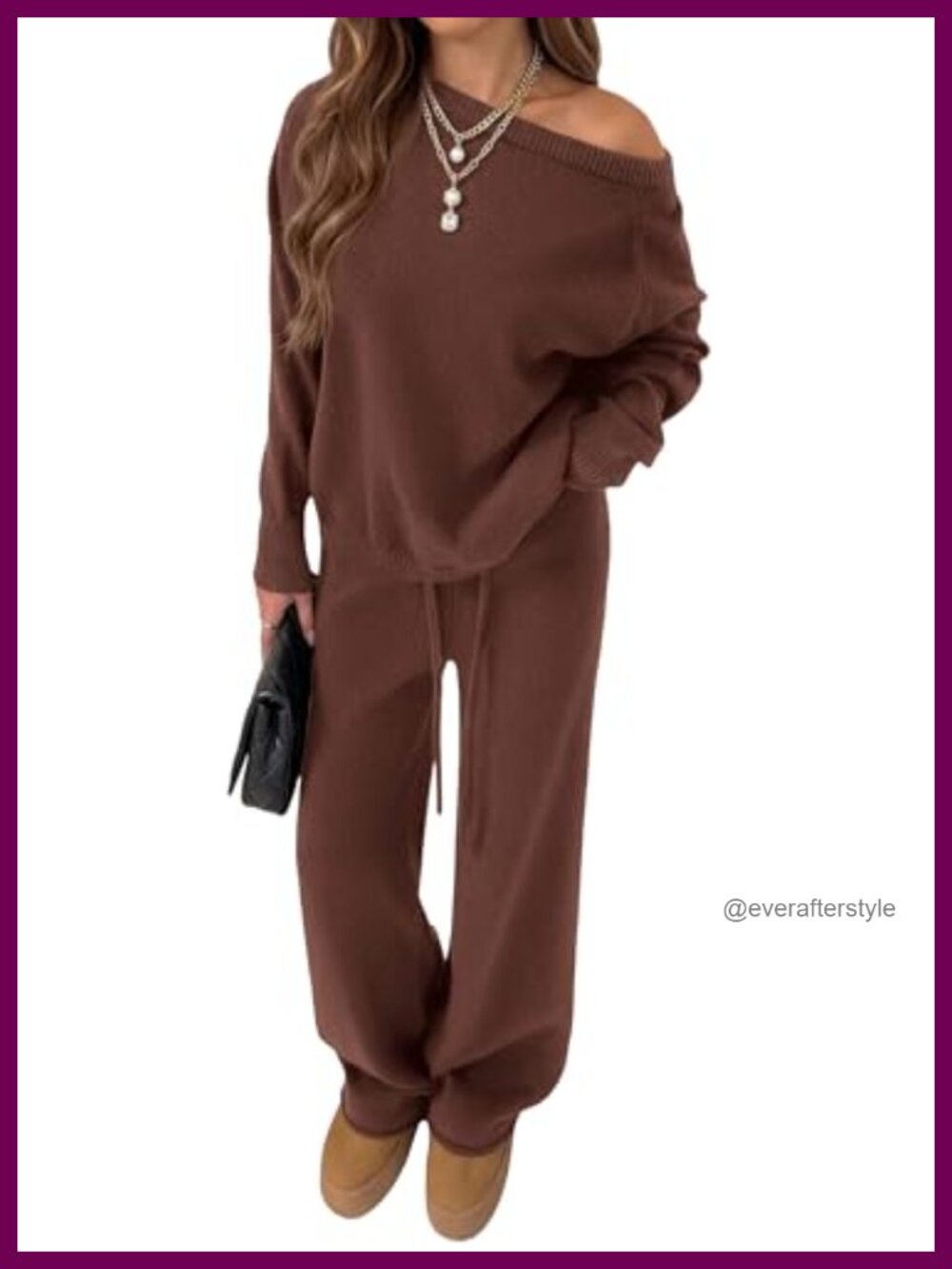 Two Piece Lounge Set Sweater & Wide Leg Pants Oversized Boat Neck